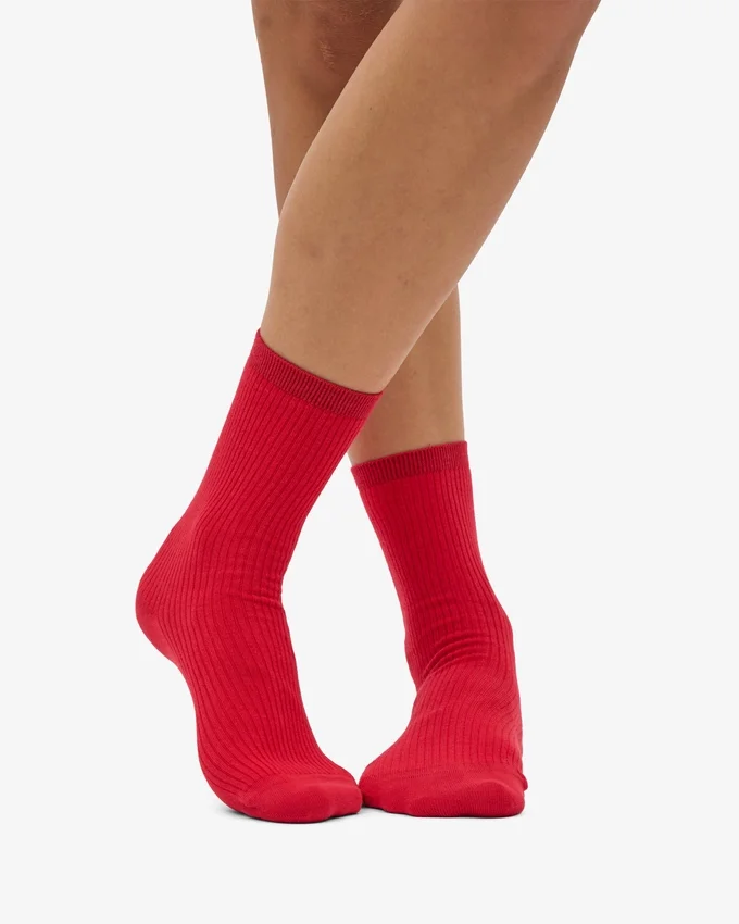 Calcetines Classic Organic de algodón para mujer - Rojo escarlata