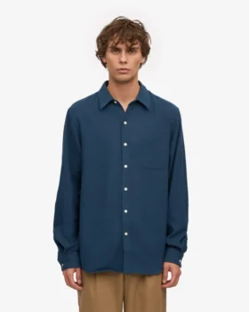 Camisa de franela orgánica – Azul petróleo