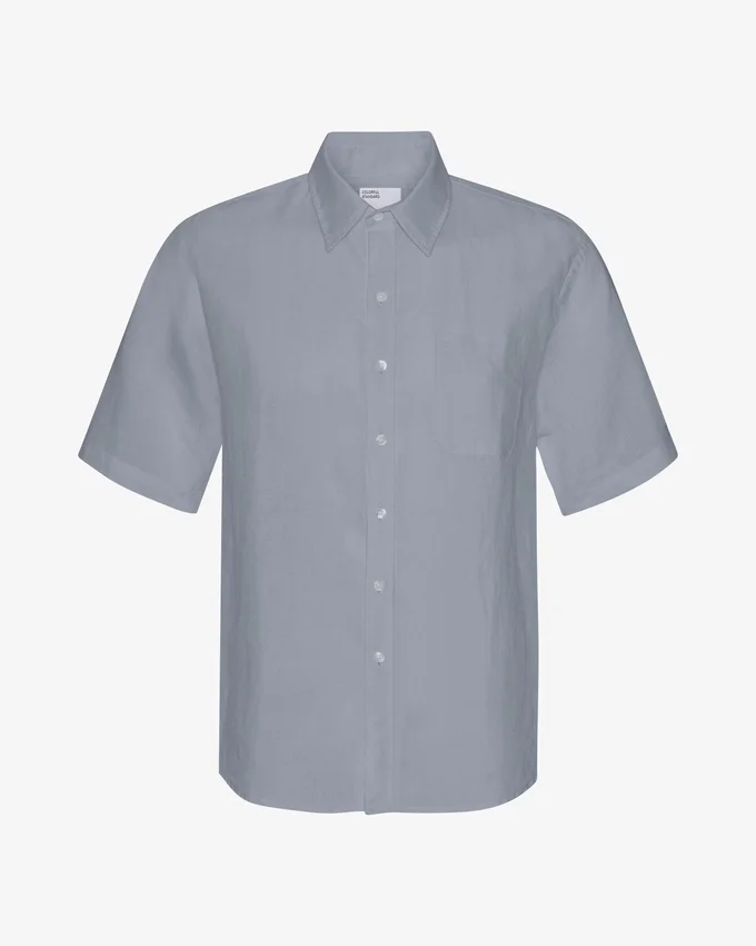 Camisas de lino de manga corta - Azul acero