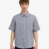 Camisas de lino de manga corta - Azul acero