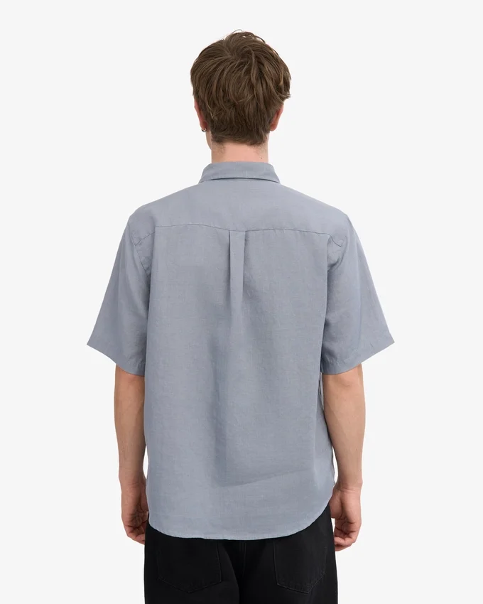 Camisas de lino de manga corta - Azul acero