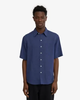 Camisas de lino de manga corta – Azul marino