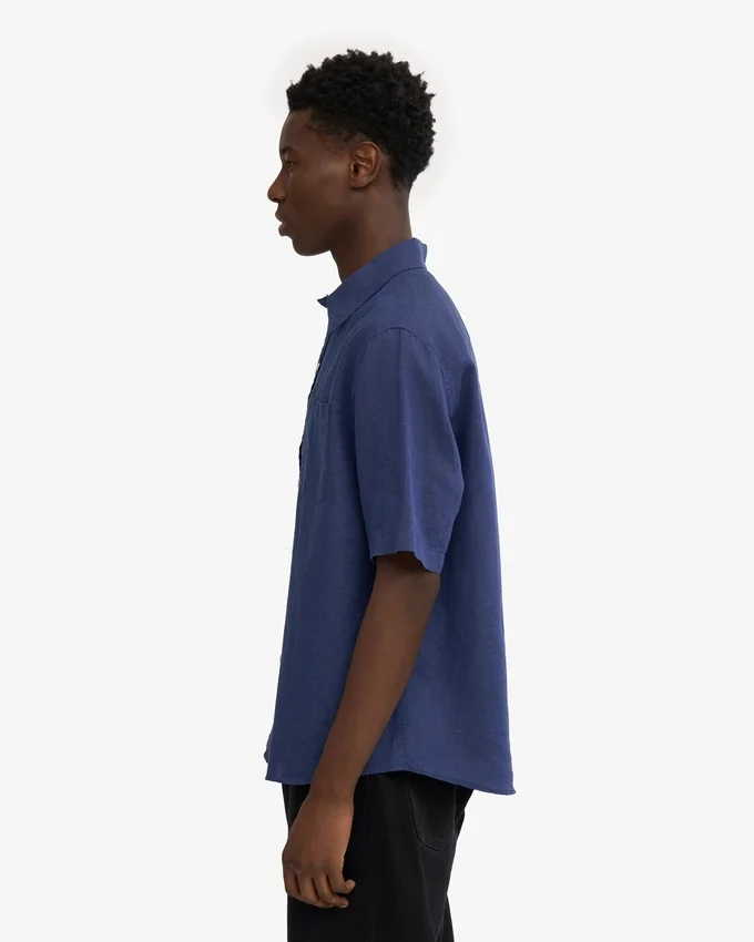 Camisas de lino de manga corta - Azul marino