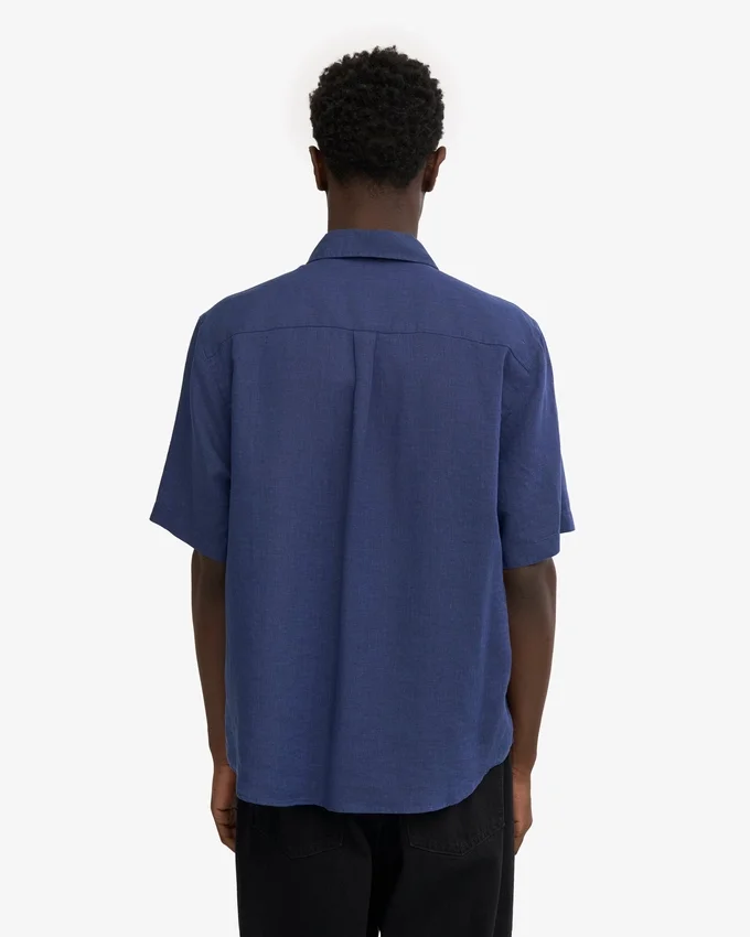 Camisas de lino de manga corta - Azul marino