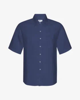 Camisas de lino de manga corta - Azul petróleo
