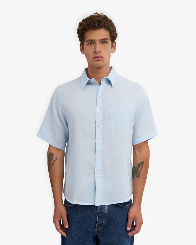 Camisas de lino de manga corta - Azul polar