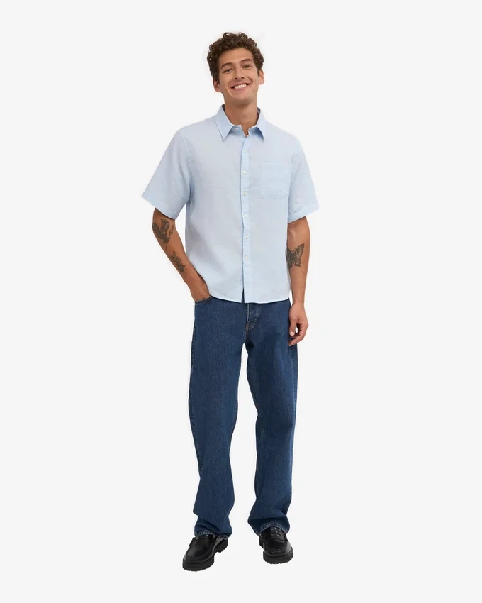 Camisas de lino de manga corta - Azul polar