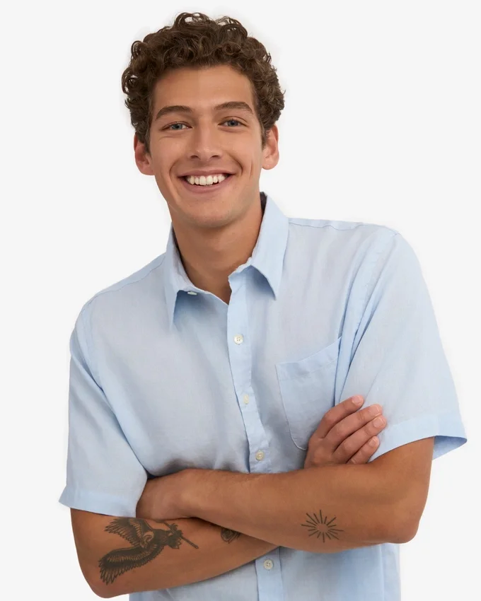 Camisas de lino de manga corta - Azul polar