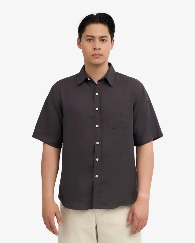 Camisas de lino de manga corta - Gris lava