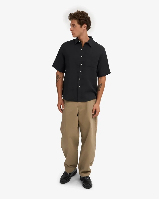 Camisas de lino de manga corta - Negro intenso