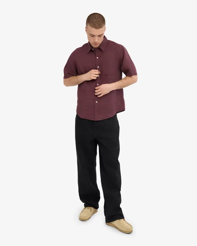 Camisas de lino de manga corta - Rojo sangre