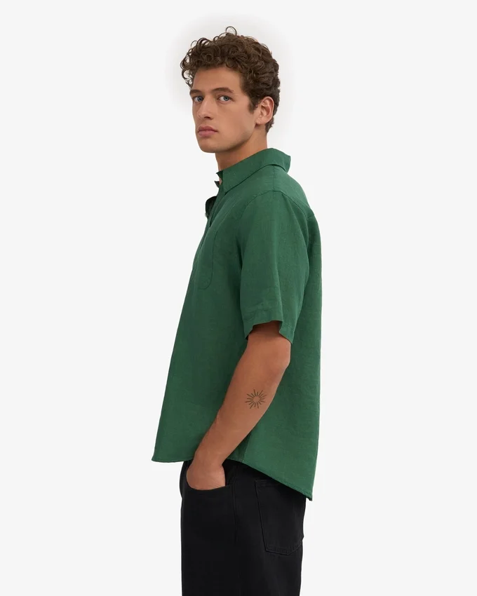 Camisas de lino de manga corta - Verde esmeralda
