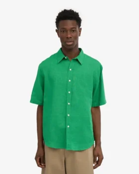 Camisas de lino de manga corta – Verde Kelly