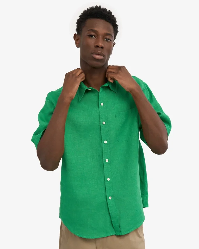 Camisas de lino de manga corta - Verde Kelly