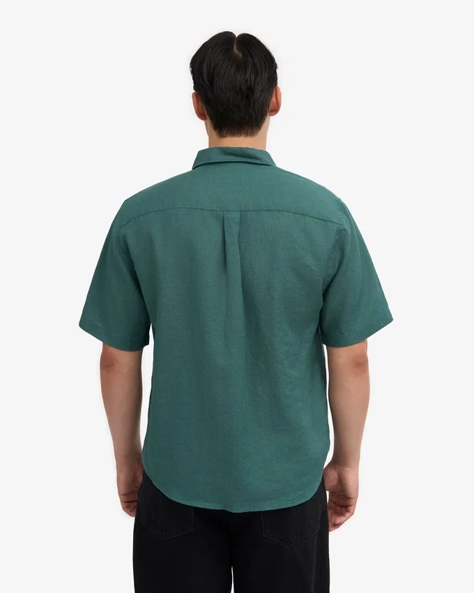 Camisas de lino de manga corta - Verde océano