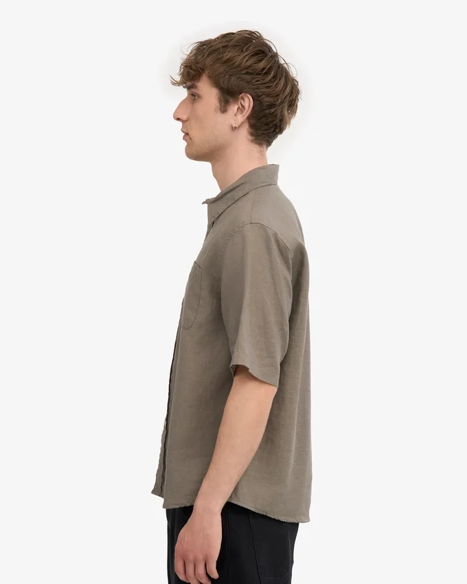 Camisas de lino de manga corta - Verde oliva apagado