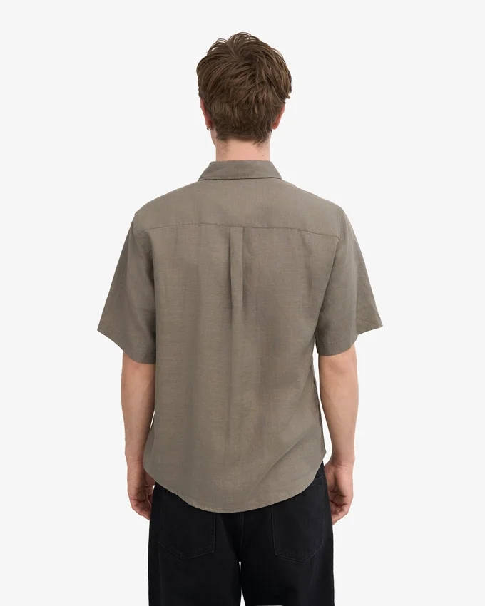 Camisas de lino de manga corta - Verde oliva apagado
