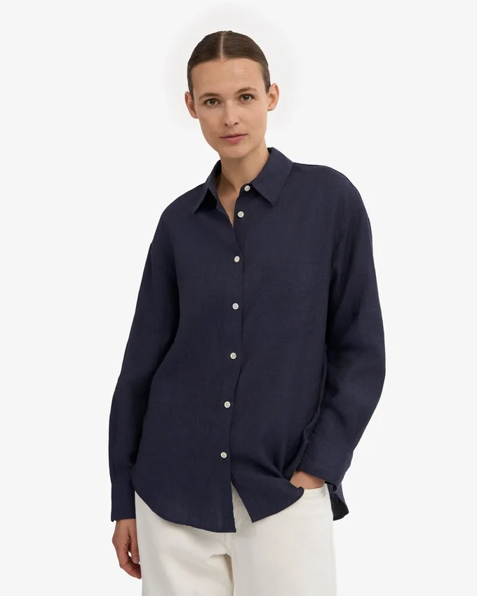 Camisas oversize de lino - Azul marino