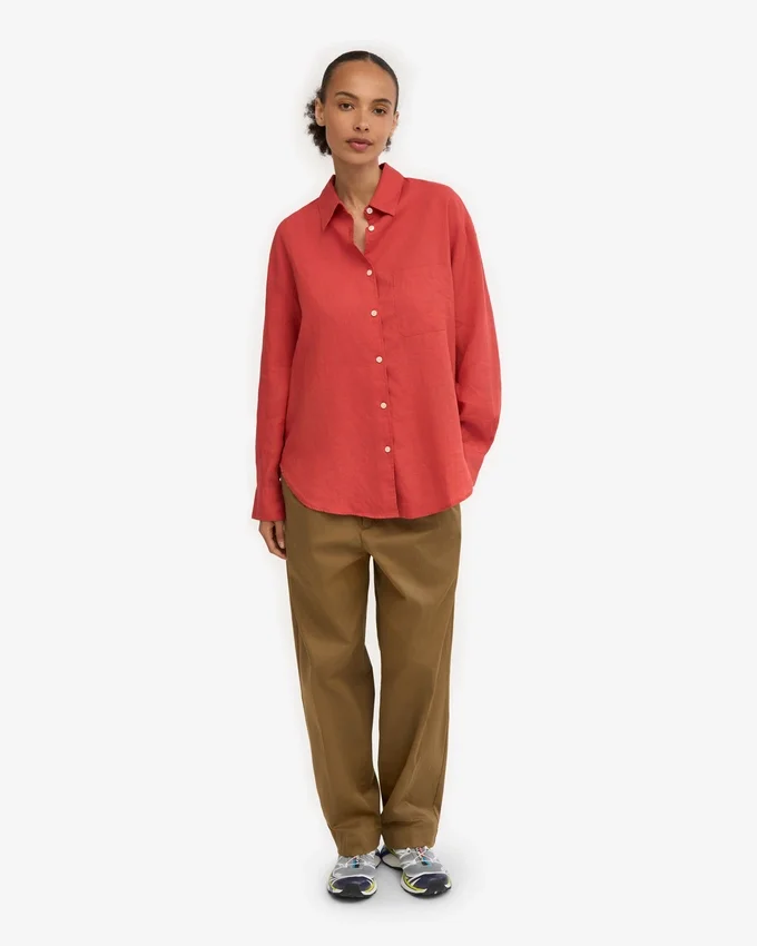 Camisas oversize de lino - Rojo mandarina