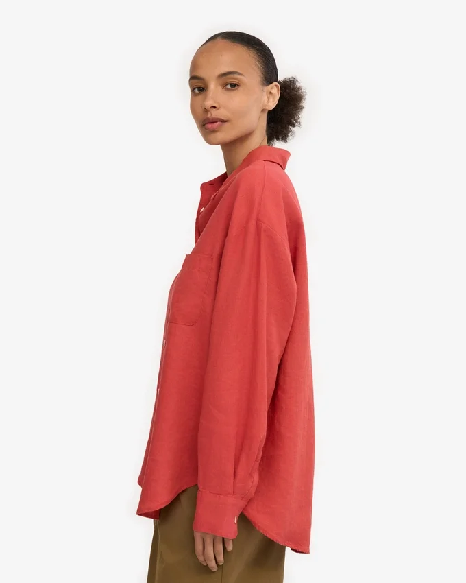 Camisas oversize de lino - Rojo mandarina