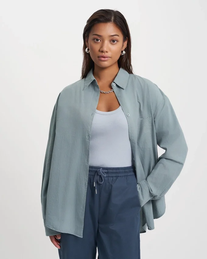 Camisas oversize orgánicas - Azul acero