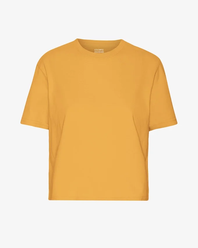 Camiseta corta de corte holgado de algodón orgánico - Amarillo quemado