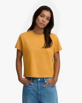 Camiseta corta de corte holgado de algodón orgánico – Amarillo quemado