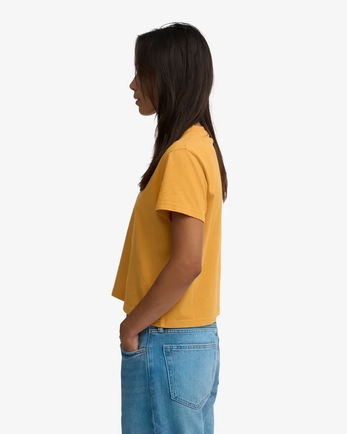 Camiseta corta de corte holgado de algodón orgánico - Amarillo quemado
