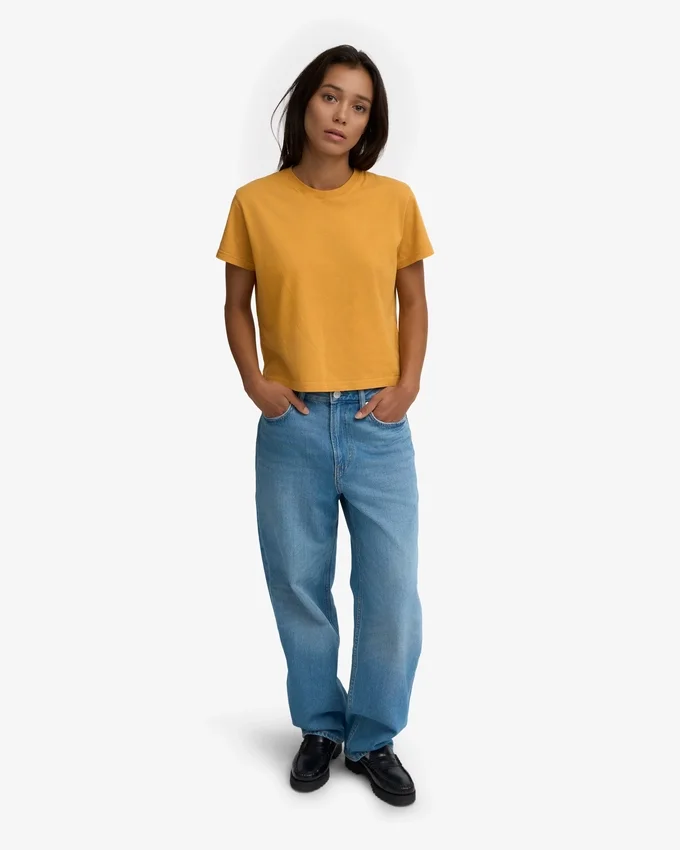 Camiseta corta de corte holgado de algodón orgánico - Amarillo quemado