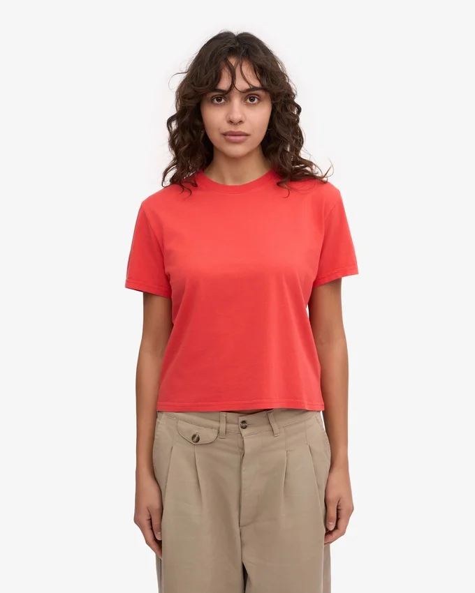 Camiseta corta de corte holgado de algodón orgánico - Rojo mandarina