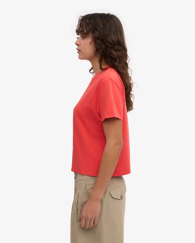 Camiseta corta de corte holgado de algodón orgánico - Rojo mandarina