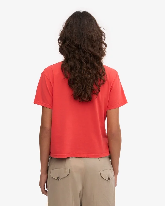 Camiseta corta de corte holgado de algodón orgánico - Rojo mandarina