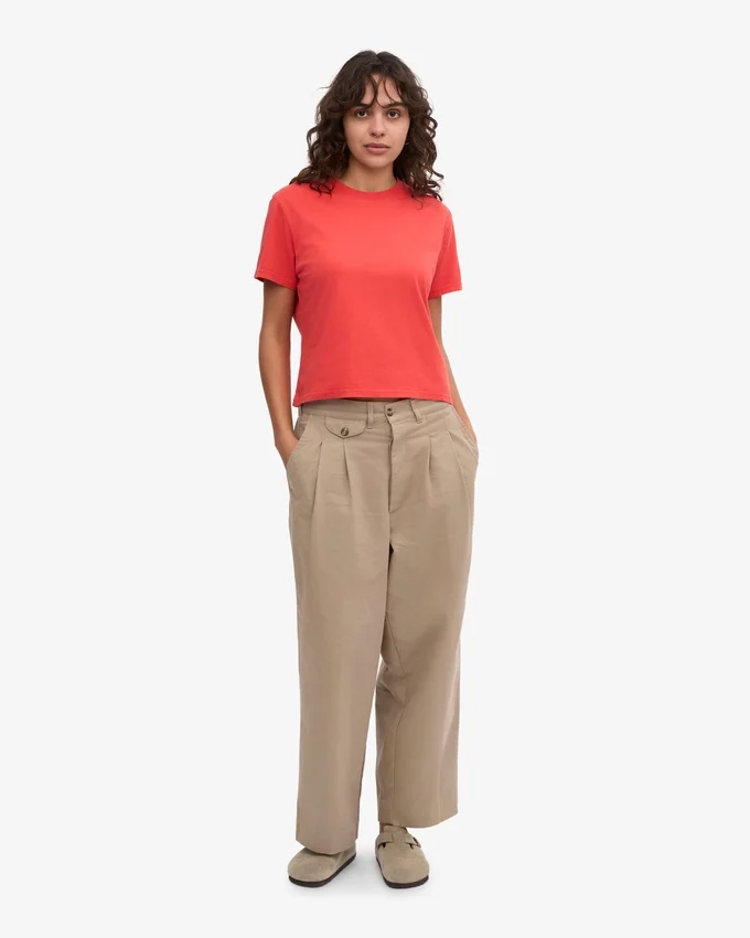 Camiseta corta de corte holgado de algodón orgánico - Rojo mandarina