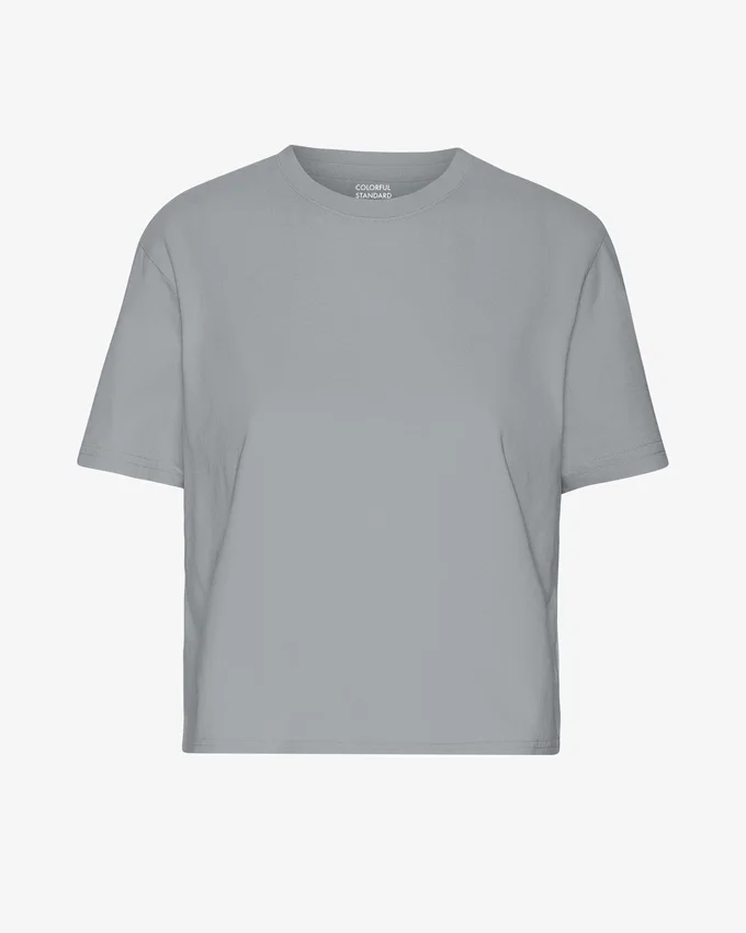 Camiseta corta holgada de algodón orgánico - Azul acero