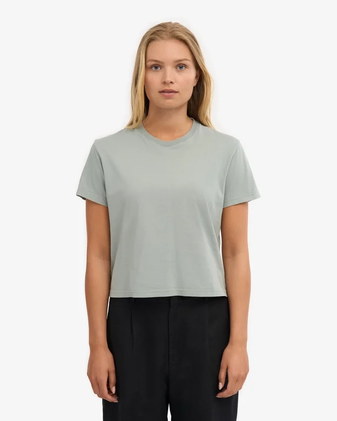 Camiseta corta holgada de algodón orgánico - Azul acero