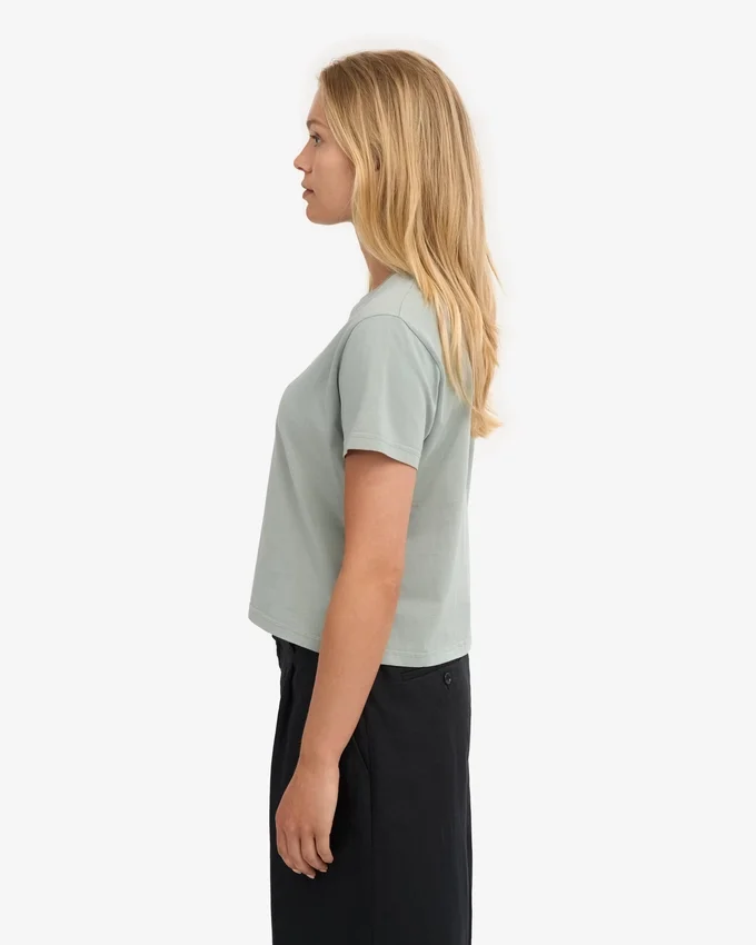 Camiseta corta holgada de algodón orgánico - Azul acero