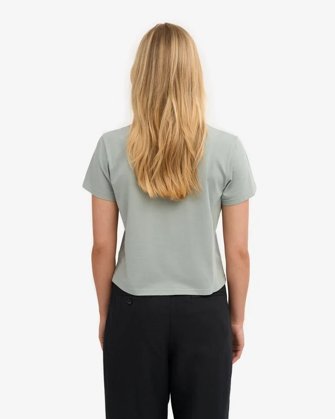 Camiseta corta holgada de algodón orgánico - Azul acero