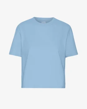 Camiseta corta holgada de algodón orgánico - Azul mar