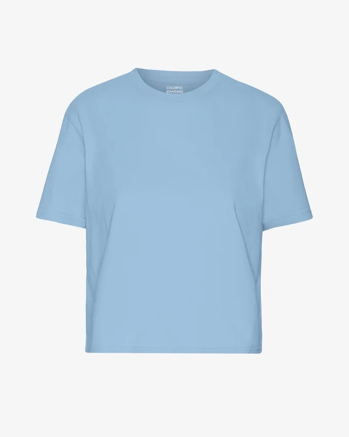 Camiseta corta holgada de algodón orgánico - Azul mar