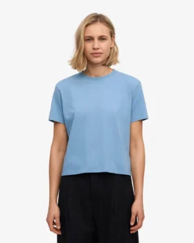Camiseta corta holgada de algodón orgánico – Azul mar