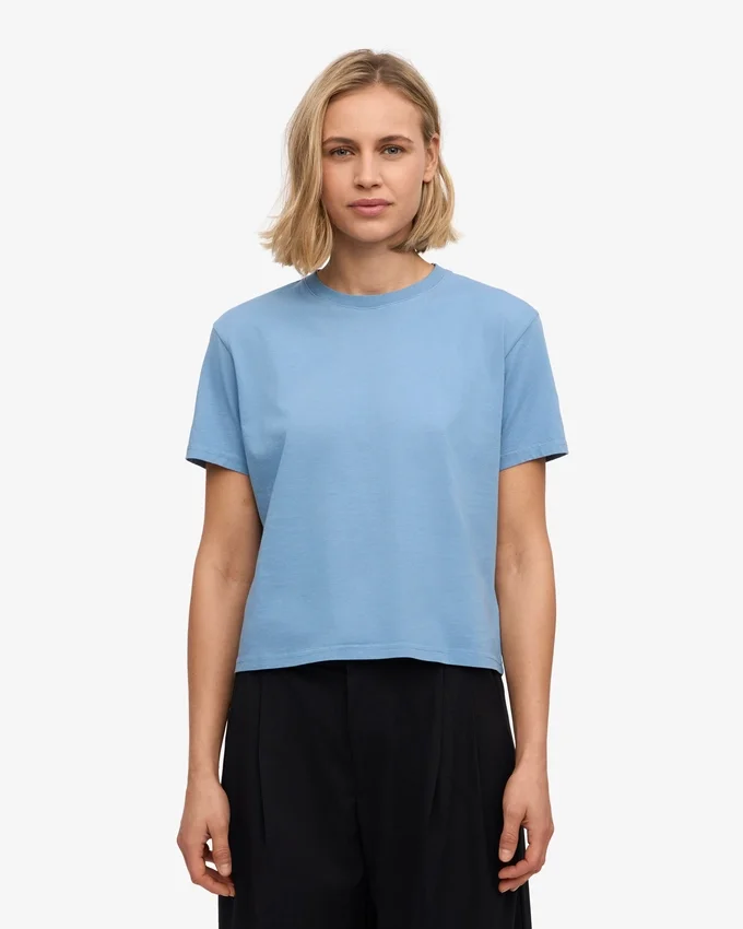 Camiseta corta holgada de algodón orgánico - Azul mar