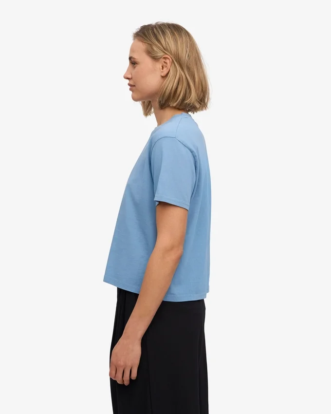 Camiseta corta holgada de algodón orgánico - Azul mar