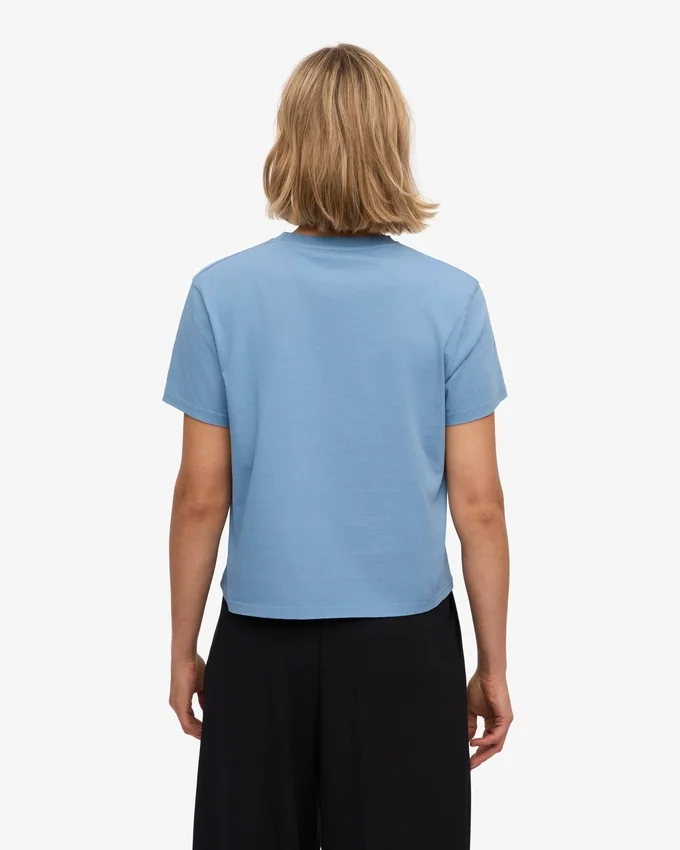 Camiseta corta holgada de algodón orgánico - Azul mar