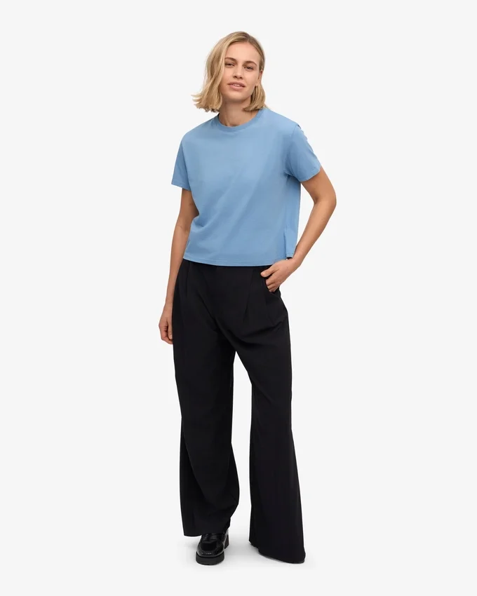 Camiseta corta holgada de algodón orgánico - Azul mar