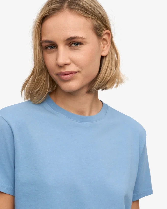 Camiseta corta holgada de algodón orgánico - Azul mar