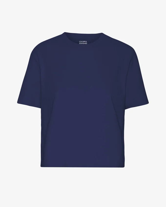 Camiseta corta holgada de algodón orgánico - Azul marino