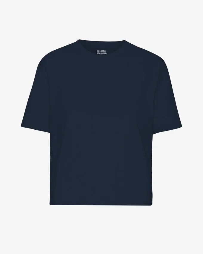Camiseta corta holgada de algodón orgánico - Azul marino