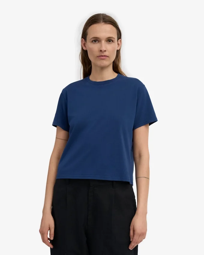Camiseta corta holgada de algodón orgánico - Azul marino