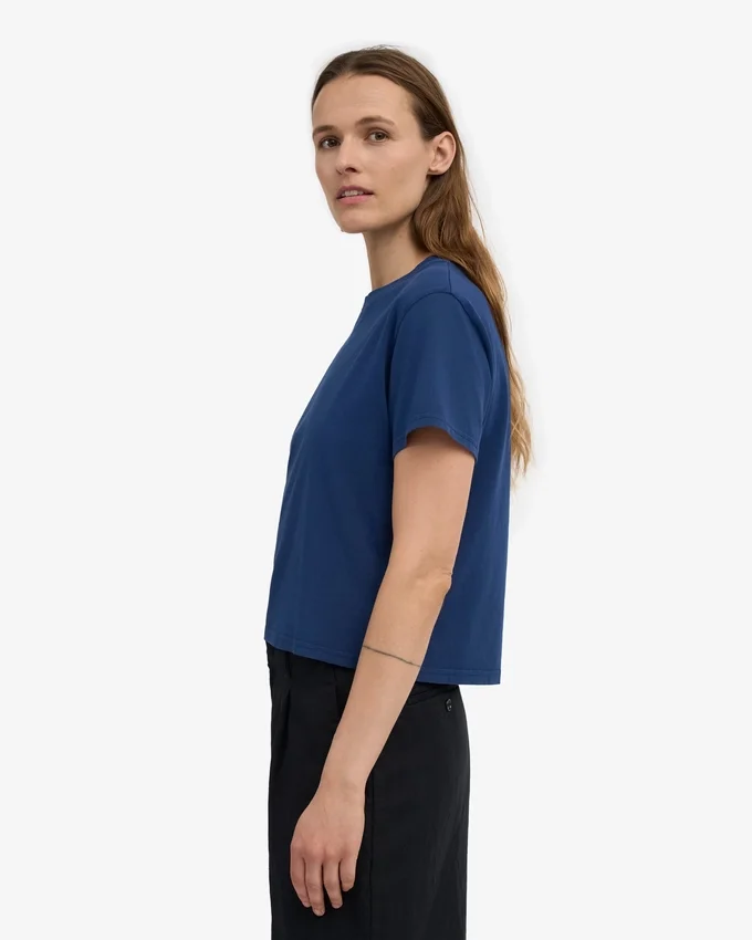 Camiseta corta holgada de algodón orgánico - Azul marino