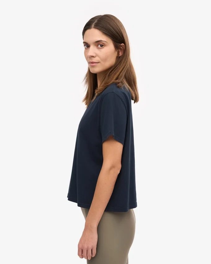 Camiseta corta holgada de algodón orgánico - Azul marino